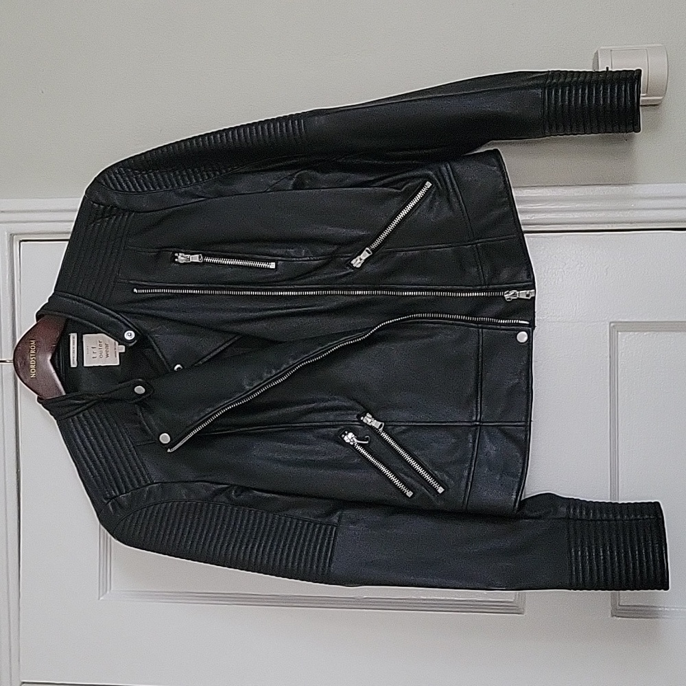Zara Vegan Leather Moto Zip Jacket Black  NWOT